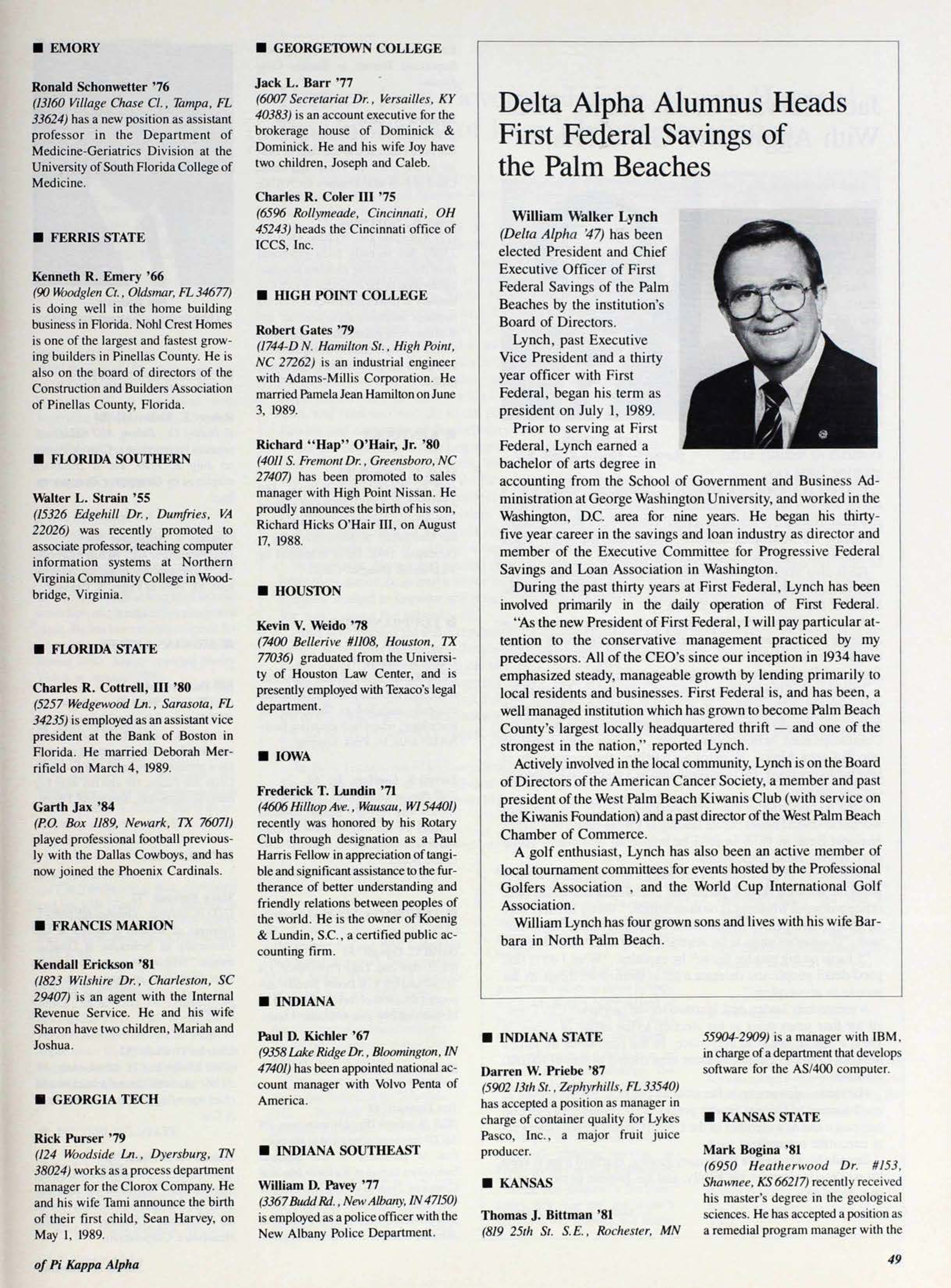 Delta Alpha Alumnus Heads First Federal Savings of The Plan Beaches